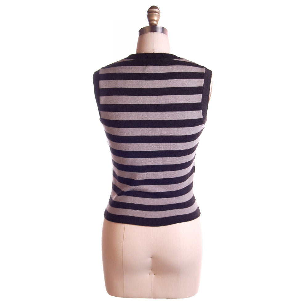 Vintage Striped Wool Vest 1950S Jeanine Gray/Black Women's The Best Vintage Clothing