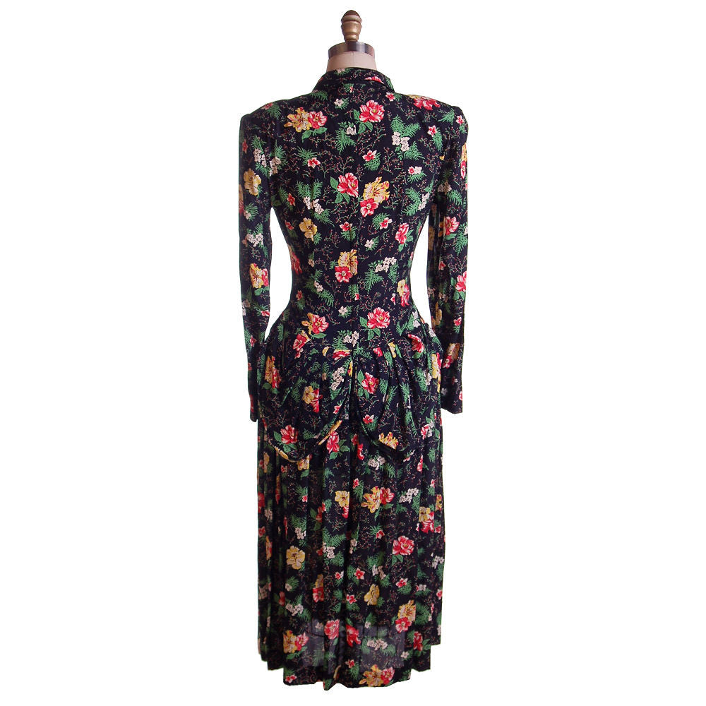 Vintage Printed Rayon Dropped Waist Dress Jonathan Logan 1940S NOS 36-26-Free Women's Jonathan Logan