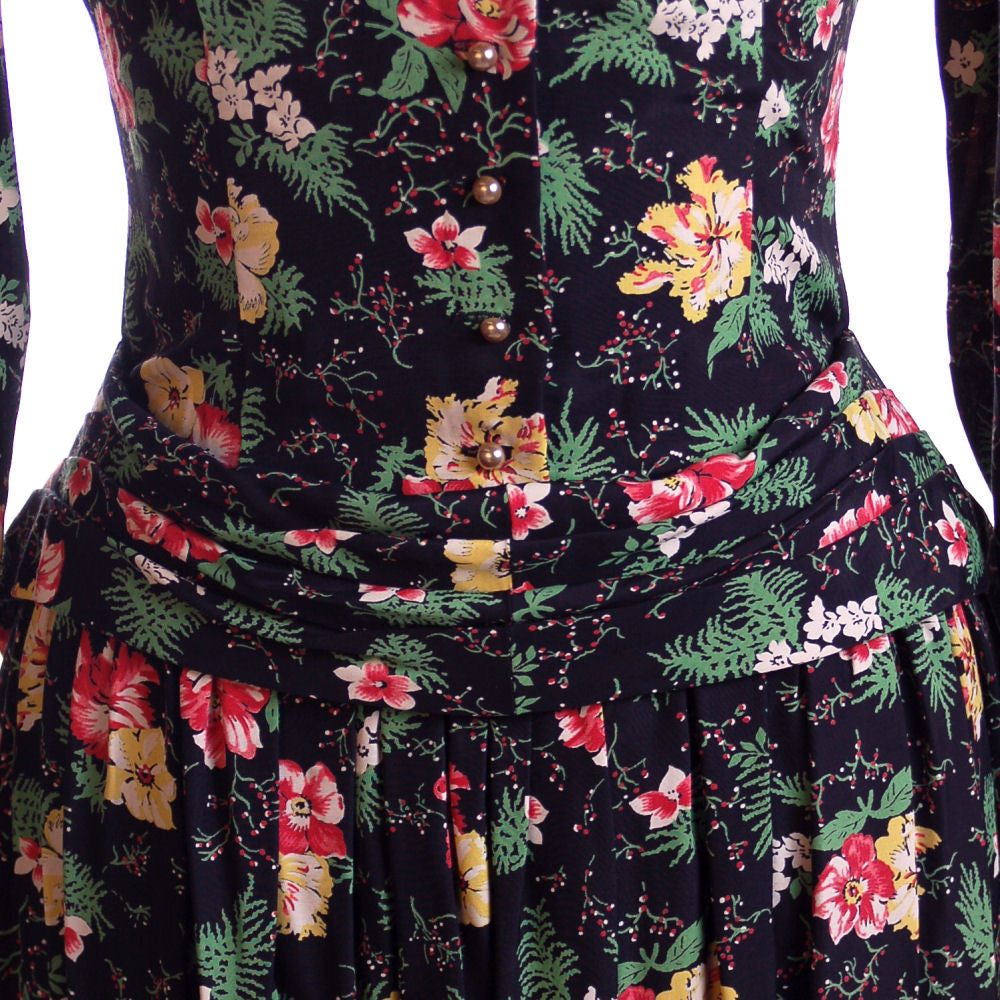 Vintage Printed Rayon Dropped Waist Dress Jonathan Logan 1940S NOS 36-26-Free Women's Jonathan Logan
