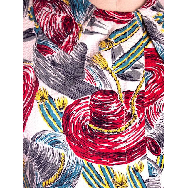Vintage Seersucker Robe Fantastic Mexican Sombrero Print 1940s Medium Women's,New Arrivals The Best Vintage Clothing
