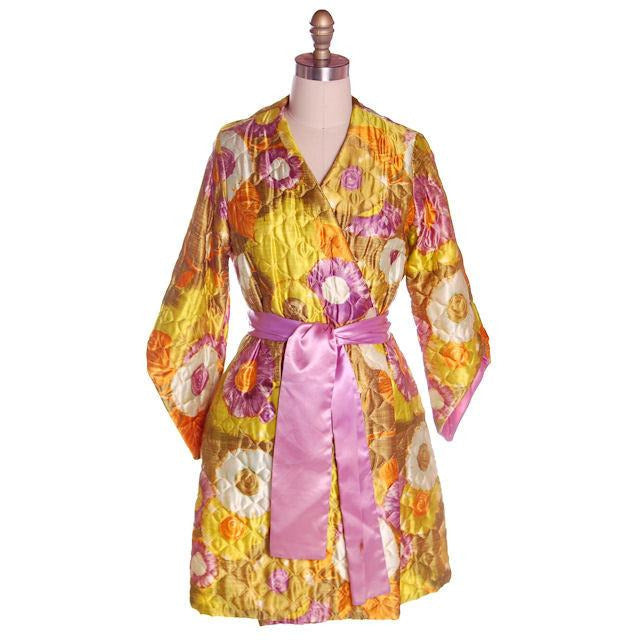 Vintage Quilted Short Robe Floral Satin Sears Brand Never Worn 1960s Medium Women's,New Arrivals,On Sale Sears