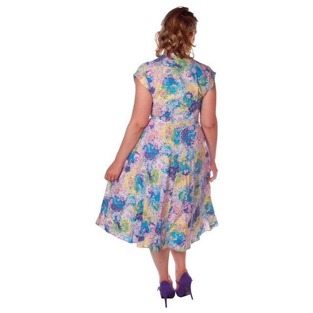 Vintage Day Dress Pastel Printed Cotton Full Skirt 1950s Sz 12 Women's The Best Vintage Clothing