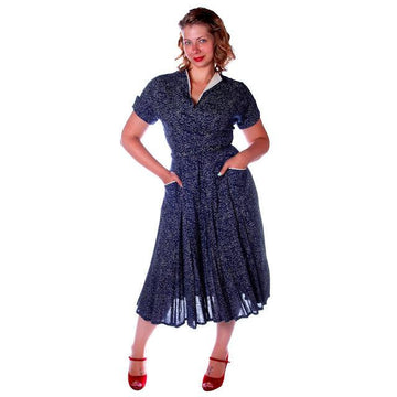 Vintage Blue Linen Day Dress Full Skirt 1950 38 Bust - The Best Vintage Clothing
 - 1
