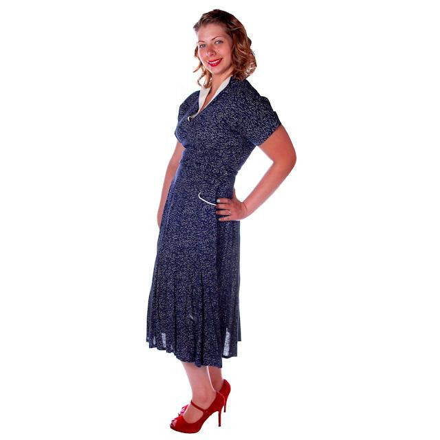 Vintage Blue Linen Day Dress Full Skirt 1950 38 Bust Cart2cart The Best Vintage Clothing