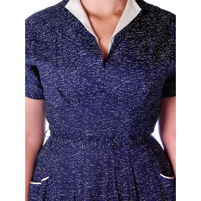 Vintage Blue Linen Day Dress Full Skirt 1950 38 Bust Cart2cart The Best Vintage Clothing