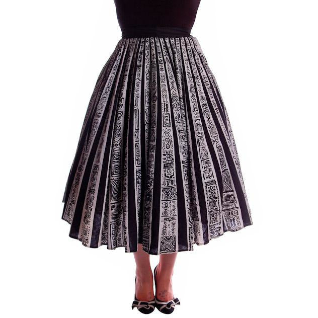 Vintage Circle Skirt Black/White Sun Ray Hand Painted Mexico Tel-Art 29" Waist Cart2cart The Best Vintage Clothing