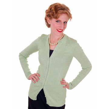 Vintage Cardigan Sweater Pale Green/Silver Metallic Oscar De La Renta 1970s M - The Best Vintage Clothing
 - 1