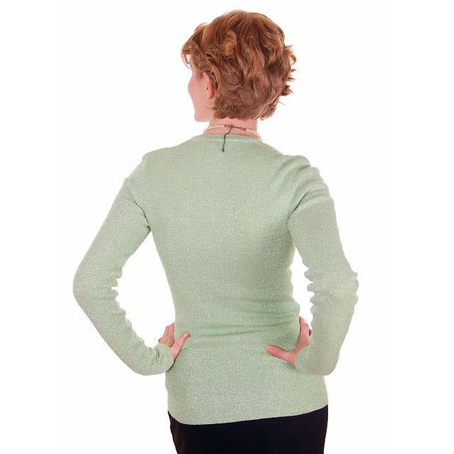 VTG 70s Oscar de la Renta Pale Green Silver Metallic Ribbed Cardigan M Women's Oscar De La Renta