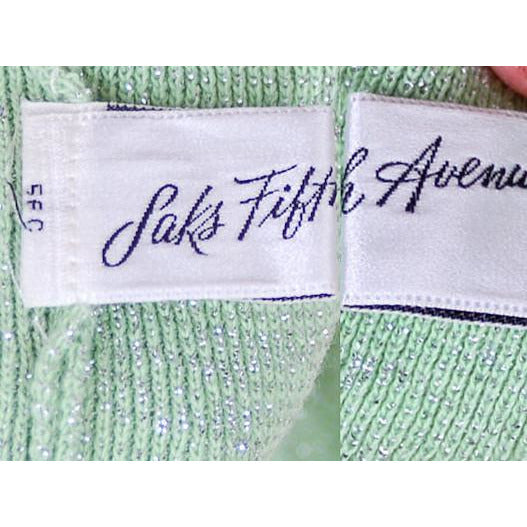 VTG 70s Oscar de la Renta Pale Green Silver Metallic Ribbed Cardigan M Women's Oscar De La Renta