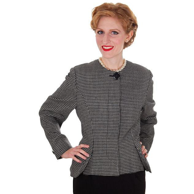 Vintage Ladies Herringbone Tweed Wool Peplum Blazer Guy Laroche 1980s Women's,New Arrivals Guy Laroche
