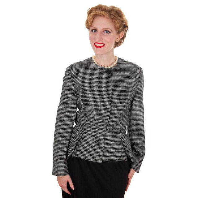 Vintage Ladies Herringbone Tweed Wool Peplum Blazer Guy Laroche 1980s Women's,New Arrivals Guy Laroche