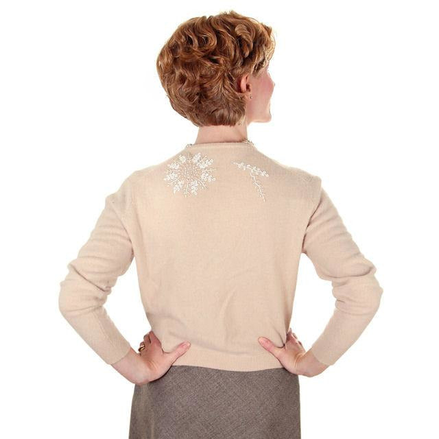 Vintage Taupe Cashmere Beaded Cardigan Sweater 1950s Small-Med Women's,New Arrivals The Best Vintage Clothing