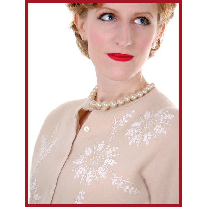 Vintage Taupe Cashmere Beaded Cardigan Sweater 1950s Small-Med Women's,New Arrivals The Best Vintage Clothing