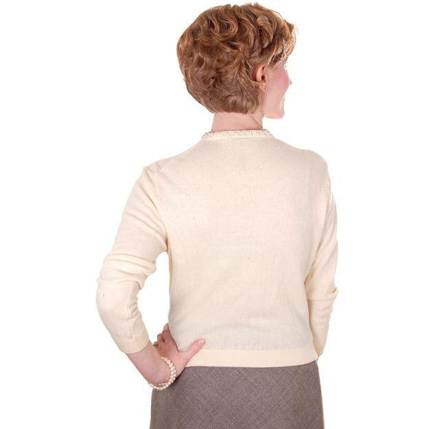 Vintage Cream Wool Beaded Cardigan Sweater 1950s S-M Women's,On Sale The Best Vintage Clothing