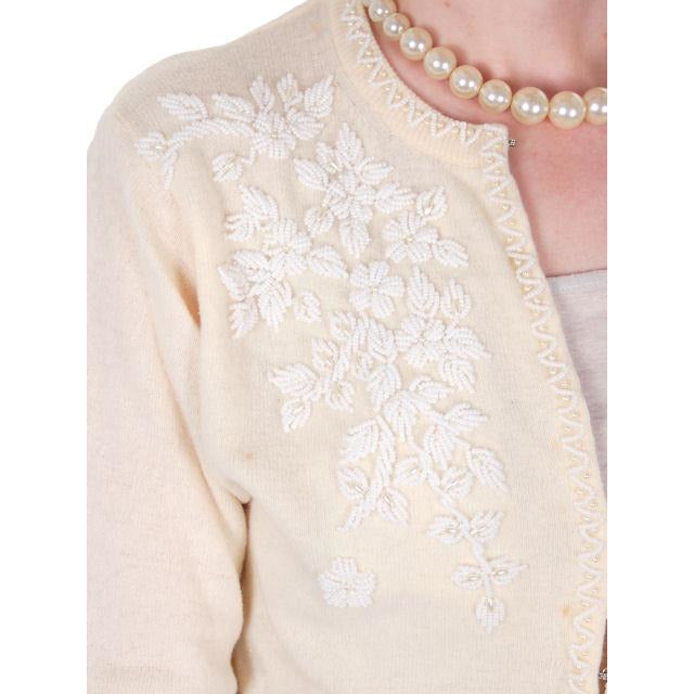 Vintage Cream Wool Beaded Cardigan Sweater 1950s S-M Women's,On Sale The Best Vintage Clothing