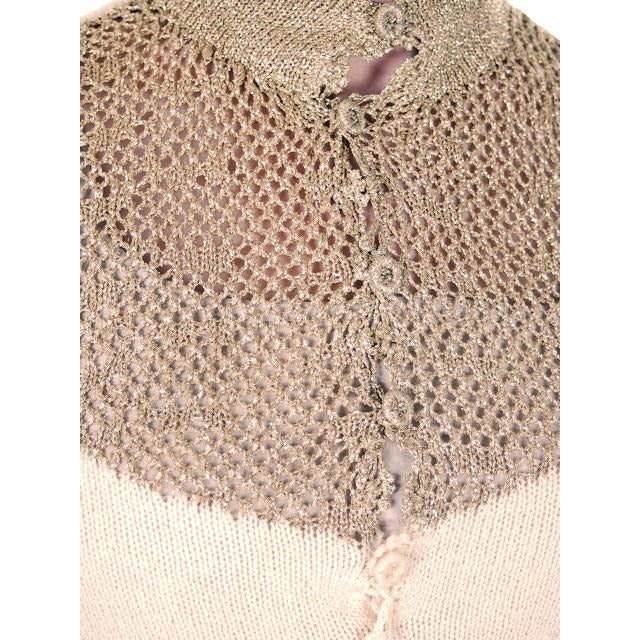 Vintage Silk Knit Sweater Metallic Gold Crochet Yoke Richard Assatly 1970s Small Women's,New Arrivals Richard Assatly