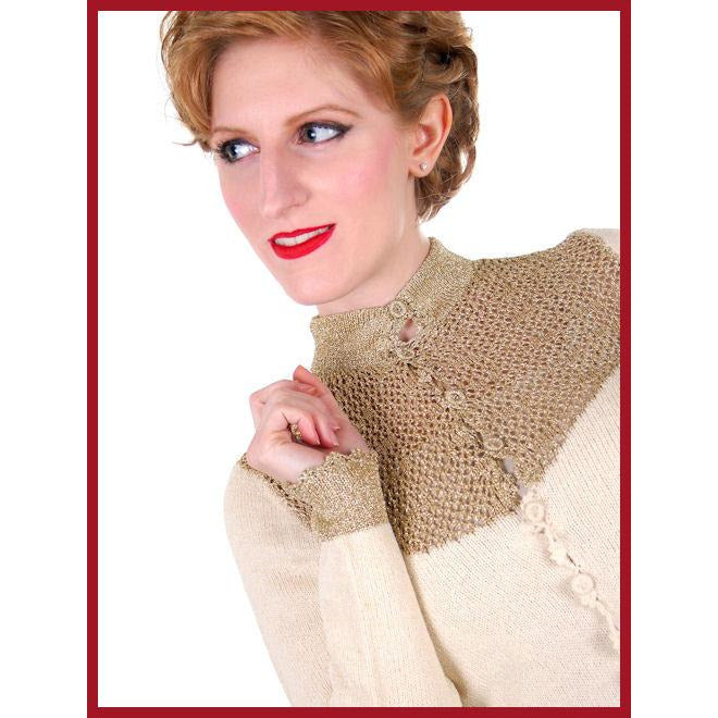 Vintage Silk Knit Sweater Metallic Gold Crochet Yoke Richard Assatly 1970s Small Women's,New Arrivals Richard Assatly