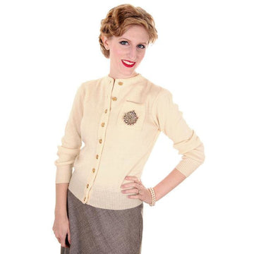 Vintage Sweater Wool Cardigan w/ Embellishment 1950s Small - The Best Vintage Clothing
 - 1