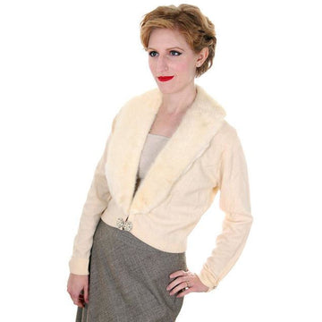 Vintage Ladies Pringle Cashmere Sweater w/ Mink Collar Cream 1950s - The Best Vintage Clothing
 - 1