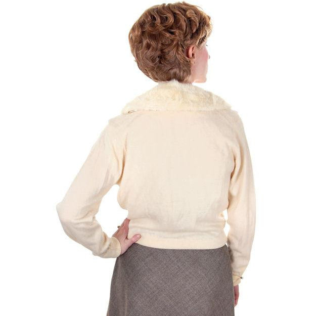Vintage Ladies Pringle Cashmere Sweater w/ Mink Collar Cream 1950s Women's The Best Vintage Clothing
