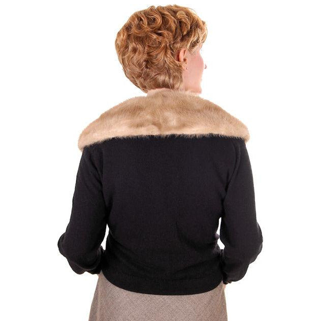 Vintage Black Cashmere Sweater w/Mink Collar 1950s Lg-XL Women's The Best Vintage Clothing