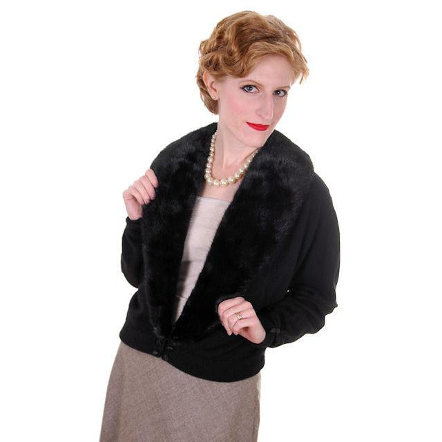 Vintage Ladies Black Cashmere Sweater w/Black Mink Collar 1950s Lg-XL - The Best Vintage Clothing
 - 1