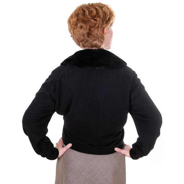 Vintage Ladies Black Cashmere Sweater w/Black Mink Collar 1950s Lg-XL Women's,New Arrivals vendor-unknown