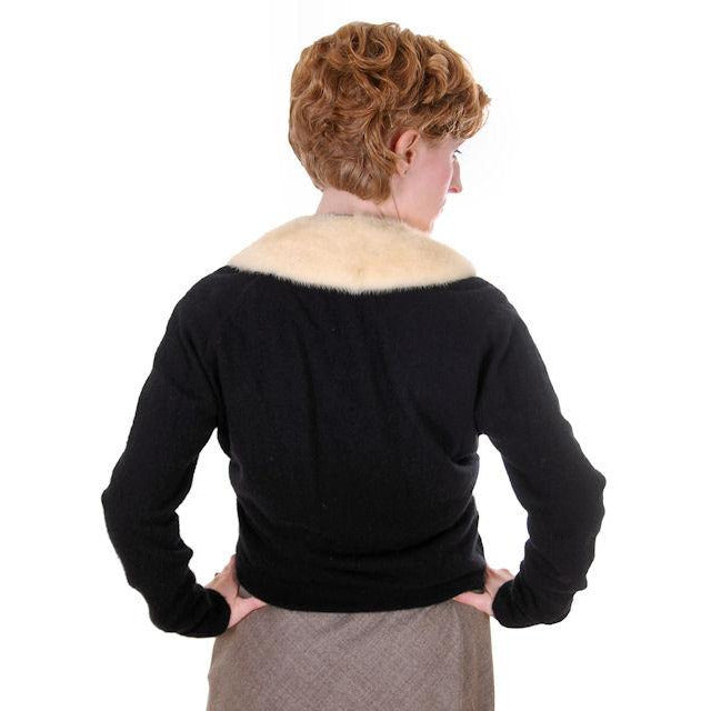 Vintage Ladies Black Cashmere Sweater w/Cream Mink Collar 1950s Med-Lg Women's,New Arrivals The Best Vintage Clothing