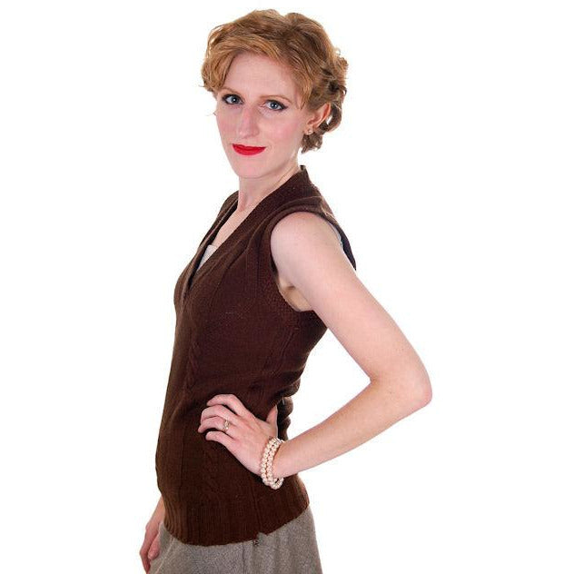 Vintage Sweater Vest Chocolate Brown Fitted V Neck Small 1970s On Sale,Women's The Best Vintage Clothing