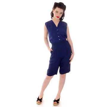 Vintage Ladies Side Zip Bermuda  Shorts Navy Blue Versatogs 1940s 27" Waist - The Best Vintage Clothing
 - 1