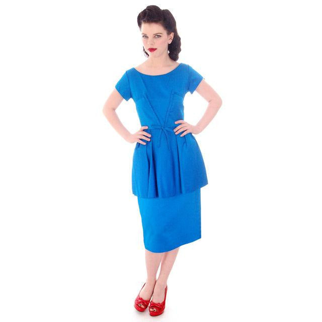 Hello, Tomorrow 1950s Party Dress / MCM /Electric Blue 50s Cocktail Wiggle Dress Peplum Hobble Dress S Women's,New Arrivals The Best Vintage Clothing
