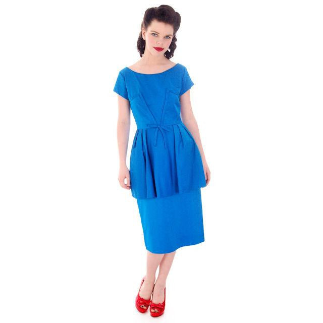 Hello, Tomorrow 1950s Party Dress / MCM /Electric Blue 50s Cocktail Wiggle Dress Peplum Hobble Dress S Women's,New Arrivals The Best Vintage Clothing