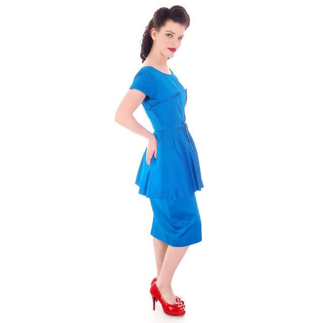 Hello, Tomorrow 1950s Party Dress / MCM /Electric Blue 50s Cocktail Wiggle Dress Peplum Hobble Dress S Women's,New Arrivals The Best Vintage Clothing