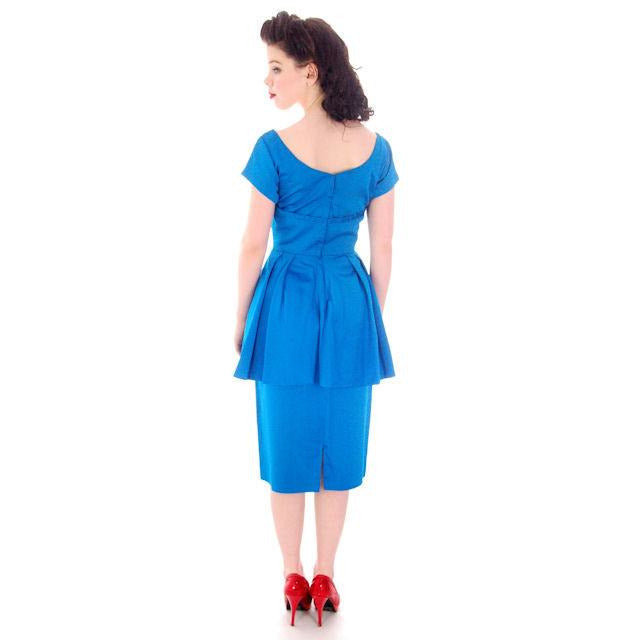 Hello, Tomorrow 1950s Party Dress / MCM /Electric Blue 50s Cocktail Wiggle Dress Peplum Hobble Dress S Women's,New Arrivals The Best Vintage Clothing