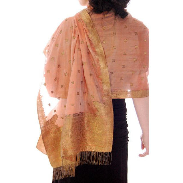 Vintage Silk Scarf /Shawl Gold Metallic Paisley Trim & Fringe 1920s Women's,Accessories,New Arrivals vendor-unknown
