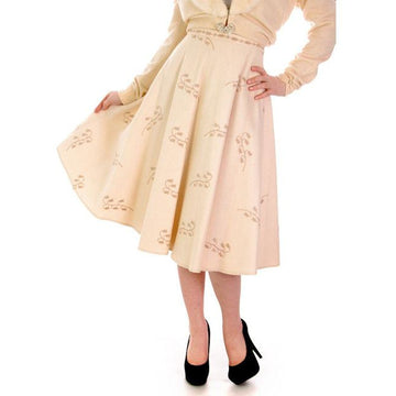 Vintage Ivory Wool/Rayon  Felt Circle Skirt Embroidered 1950s 28" Waist - The Best Vintage Clothing
 - 1