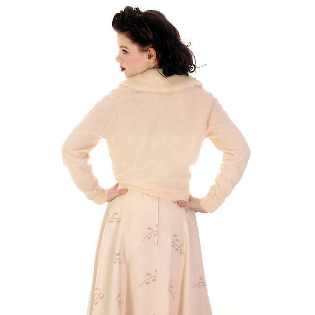 Vintage Cream Pure Cashmere Sweater Pringle 1950s Detachable Mink Collar 38 Bust Women's,New Arrivals Pringle