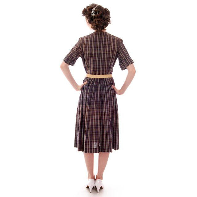 Vintage Cotton Shirt Dress Brown Plaid Barnesville 1950s NOS 36-25-Free Women's,New Arrivals Barnesville International