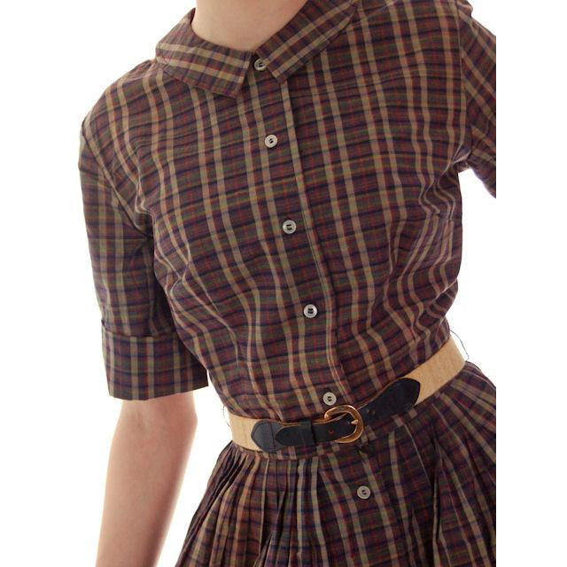 Vintage Cotton Shirt Dress Brown Plaid Barnesville 1950s NOS 36-25-Free Women's,New Arrivals Barnesville International