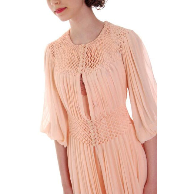 Vintage Silk Pongee Smocked Dressing Gown Robe Peach Colored 1930s 36-26-Free - The Best Vintage Clothing
 - 4