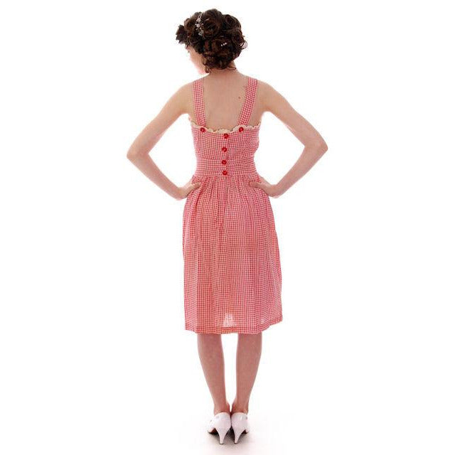 Vintage Pinafore Dress Red Gingham Back Button Oh So Cute 1940s 34-26-Free Women's,New Arrivals The Best Vintage Clothing