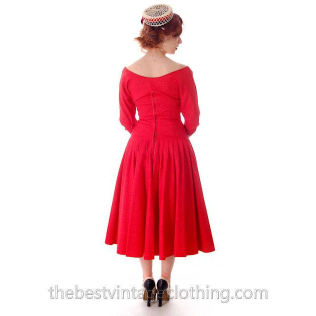 Vintage Party Dress Red Faille Super Fitted Waist Full Skirt 1940s Small Women's,New Arrivals The Best Vintage Clothing