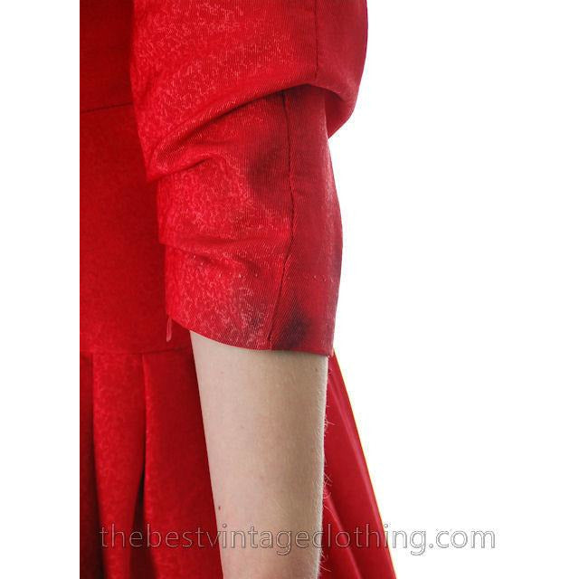 Vintage Party Dress Red Faille Super Fitted Waist Full Skirt 1940s Small Women's,New Arrivals The Best Vintage Clothing