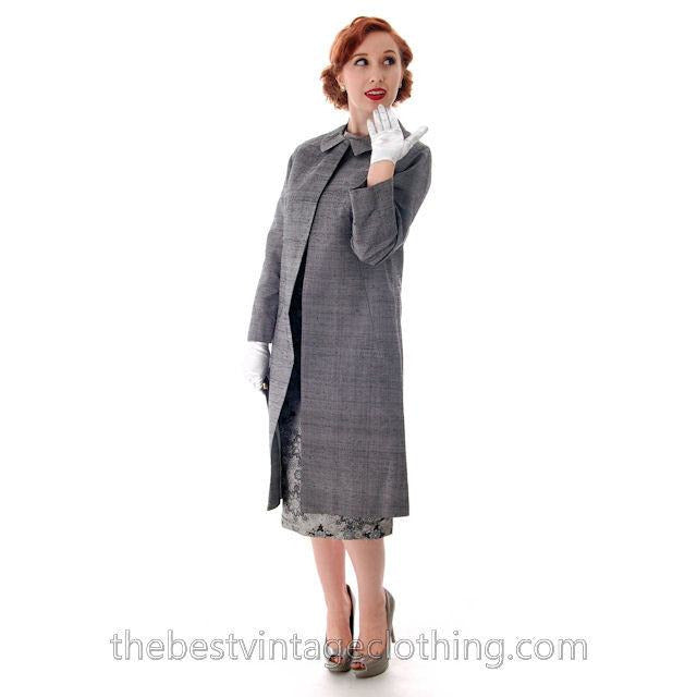Vintage Dress And Silk Coat Silver Metallic Damask Fitted Sheath Dress 1960s Small Women's,New Arrivals The Best Vintage Clothing