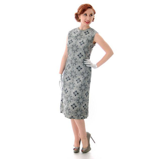 Vintage Dress And Silk Coat Silver Metallic Damask Fitted Sheath Dress 1960s Small Women's,New Arrivals The Best Vintage Clothing