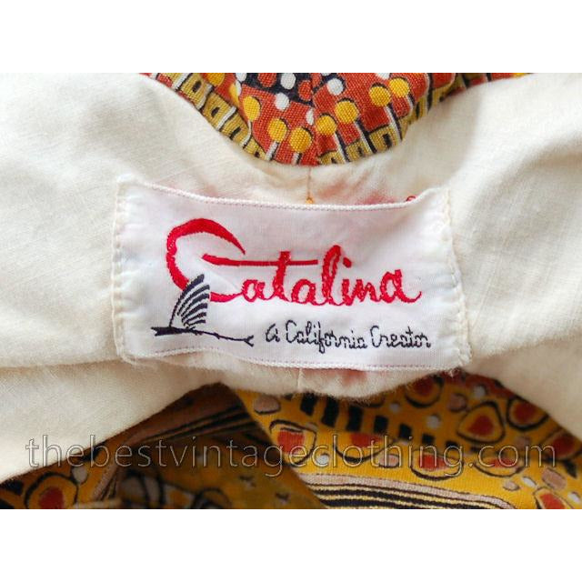 Vintage Bathing Suit One Piece Catalina Printed Cotton 1950s 36 Bust Women's,New Arrivals Catalina