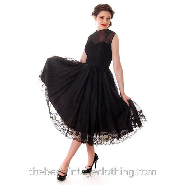 Vintage Dance Time by Phyllis Dress Black Sheer Full Skirt 1950s 31-24-FREE Small Women's,New Arrivals The Best Vintage Clothing