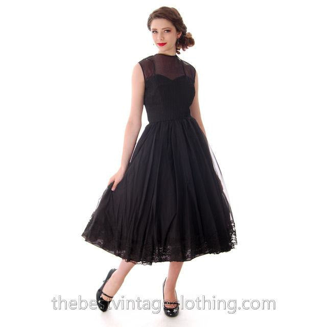 Vintage Dance Time by Phyllis Dress Black Sheer Full Skirt 1950s 31-24-FREE Small Women's,New Arrivals The Best Vintage Clothing
