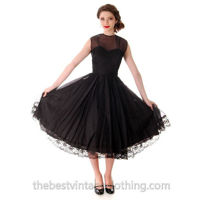 Vintage Dance Time by Phyllis Dress Black Sheer Full Skirt 1950s 31-24-FREE Small Women's,New Arrivals The Best Vintage Clothing