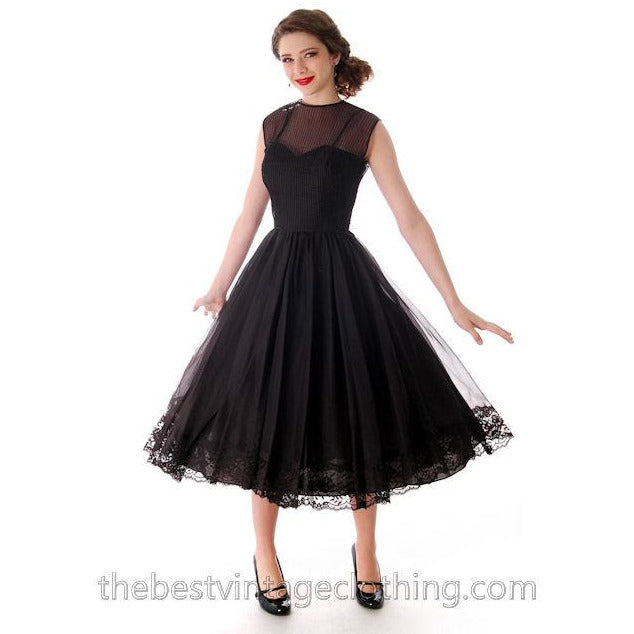 Vintage Dance Time by Phyllis Dress Black Sheer Full Skirt 1950s 31-24-FREE Small Women's,New Arrivals The Best Vintage Clothing